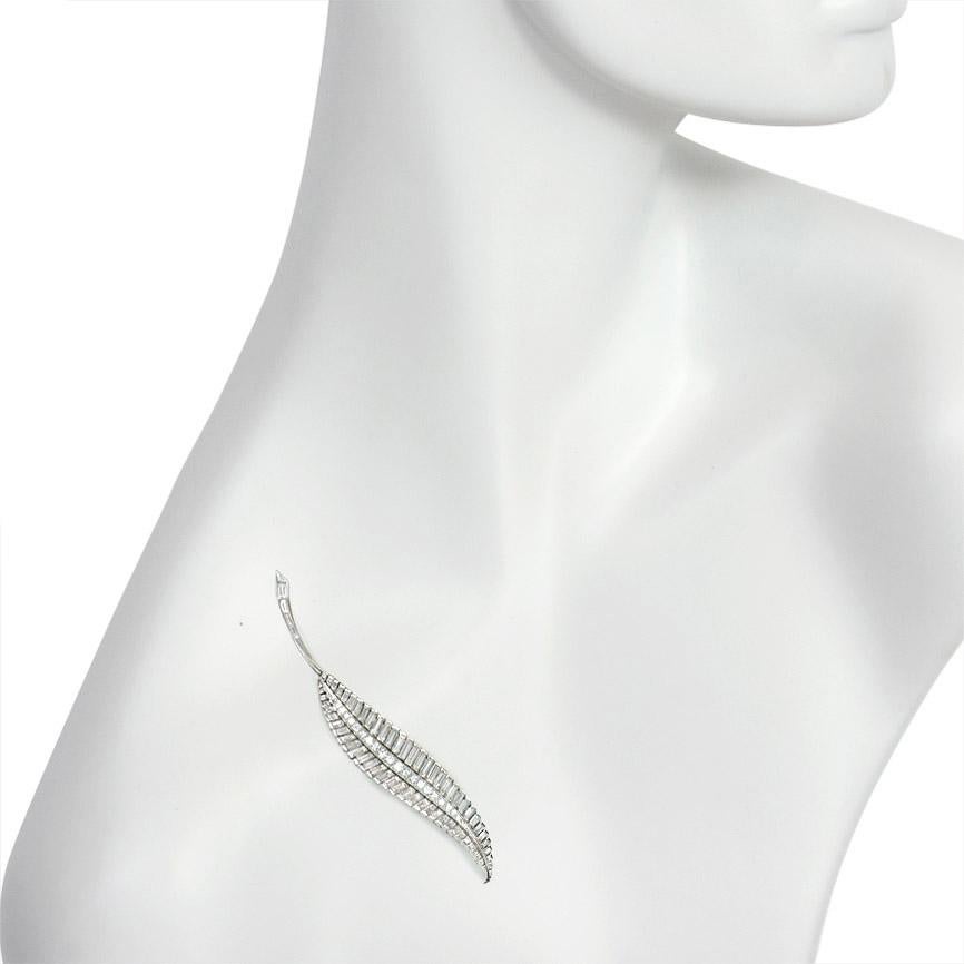 Women's or Men's French Diamond and Platinum Leaf Brooch