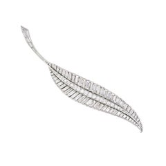French Diamond and Platinum Leaf Brooch