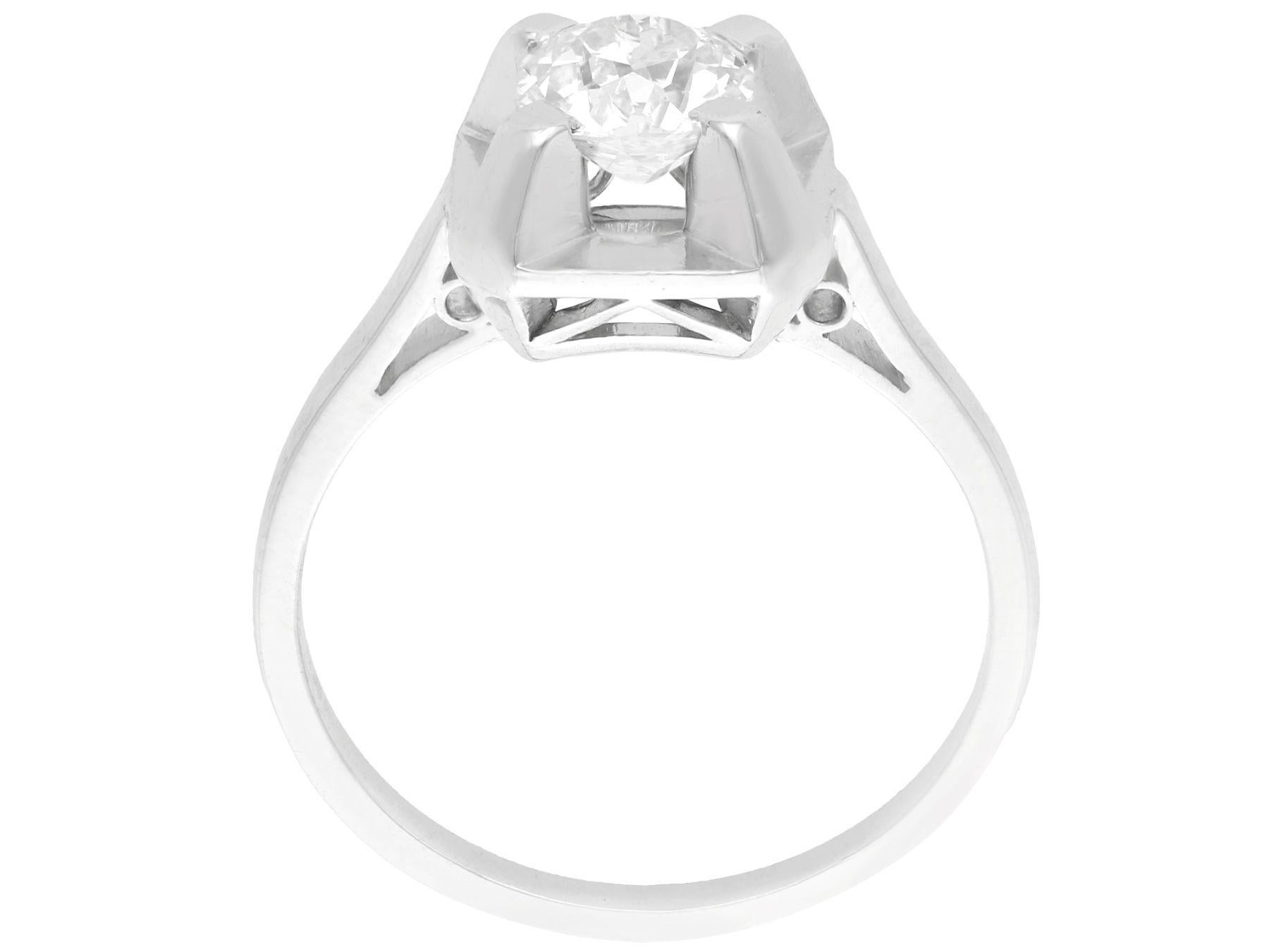Women's or Men's French Diamond and Platinum Solitaire Engagement Ring For Sale