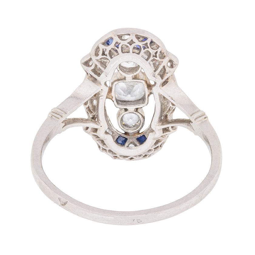 French Diamond and Sapphire Dinner Ring, circa 1920s In Excellent Condition In London, GB