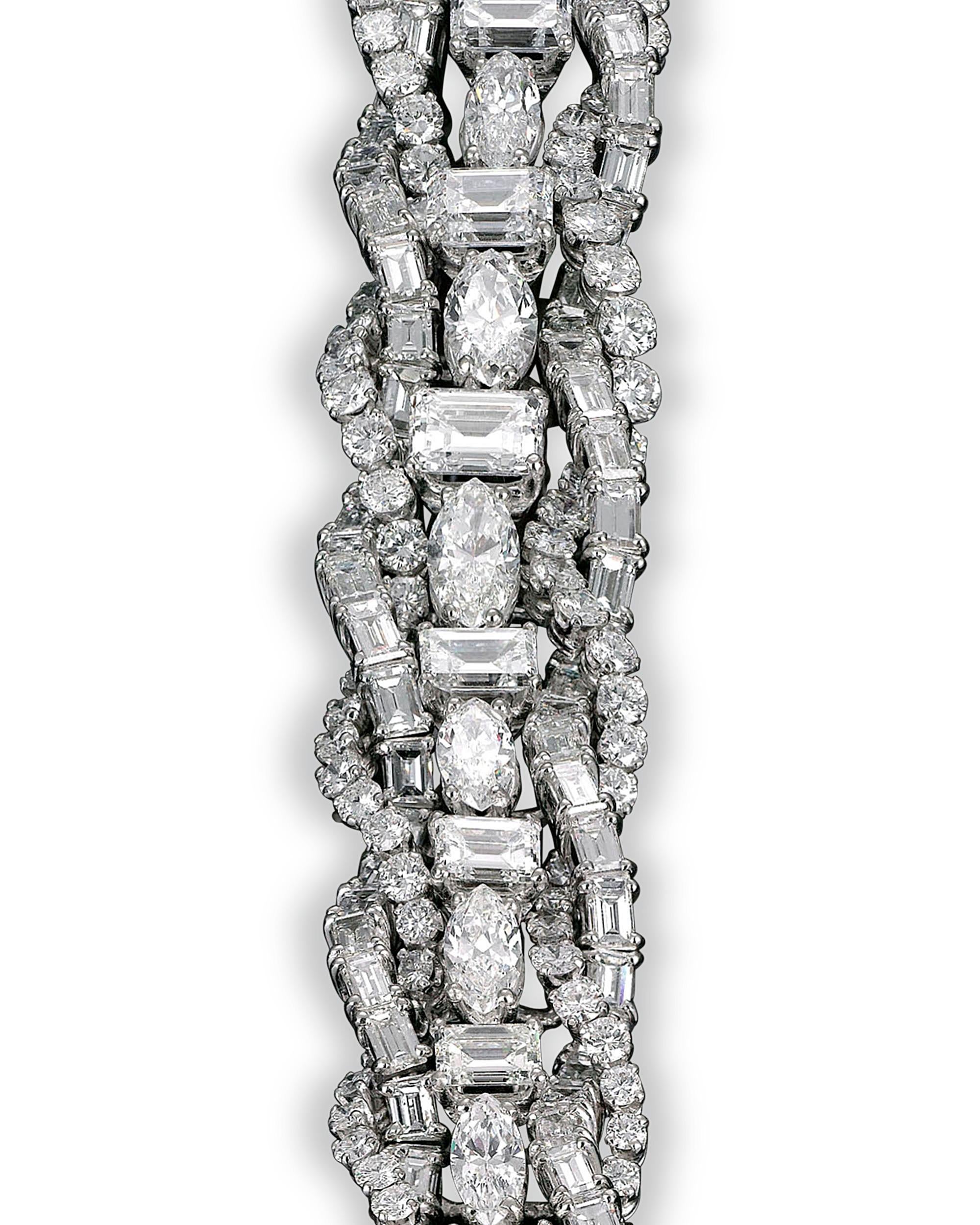 French Cut French Diamond Bracelet 55.00 Carat For Sale