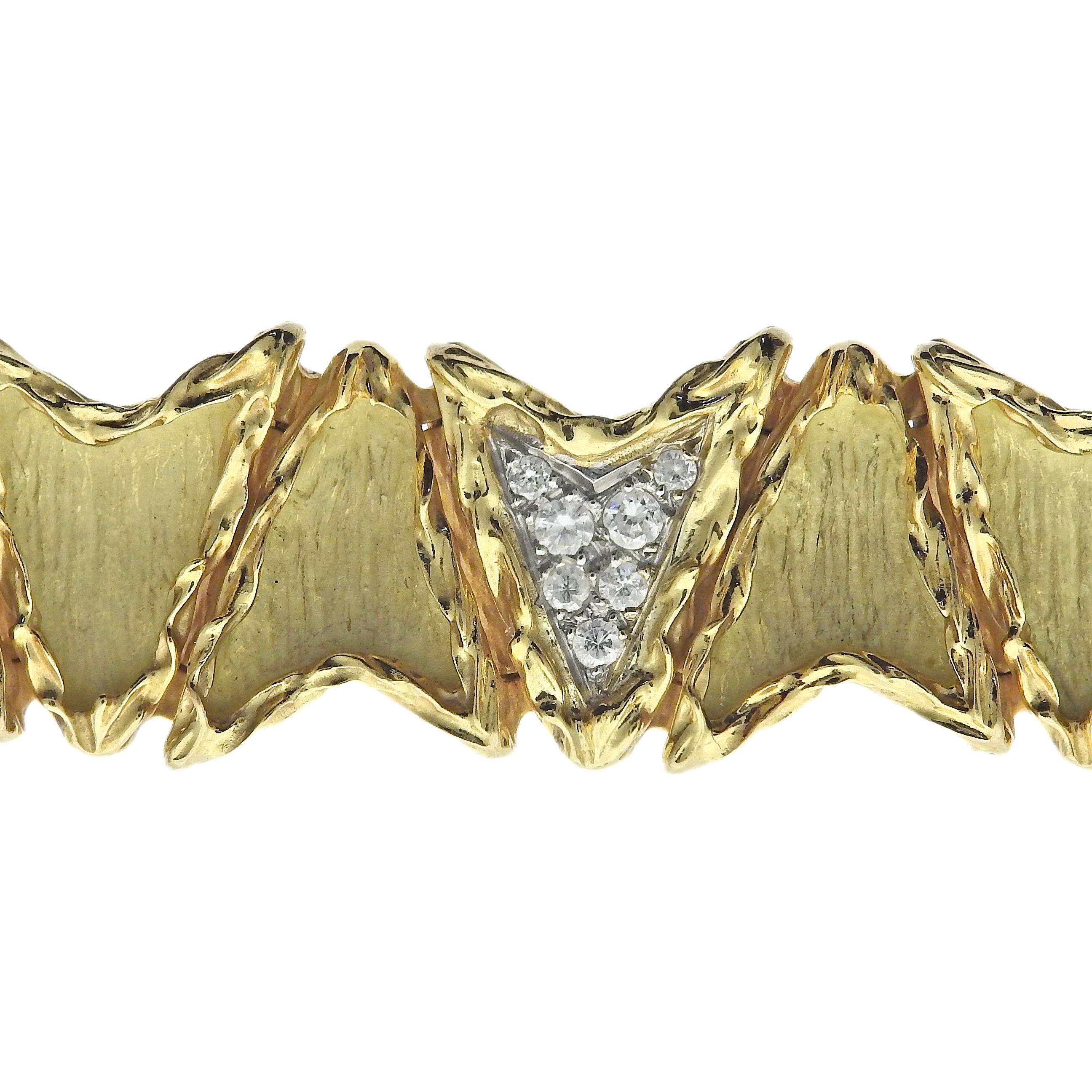 French made 18k gold line bracelet, set with approx.1.00ctw VS-SI/GH diamonds. Bracelet is 7