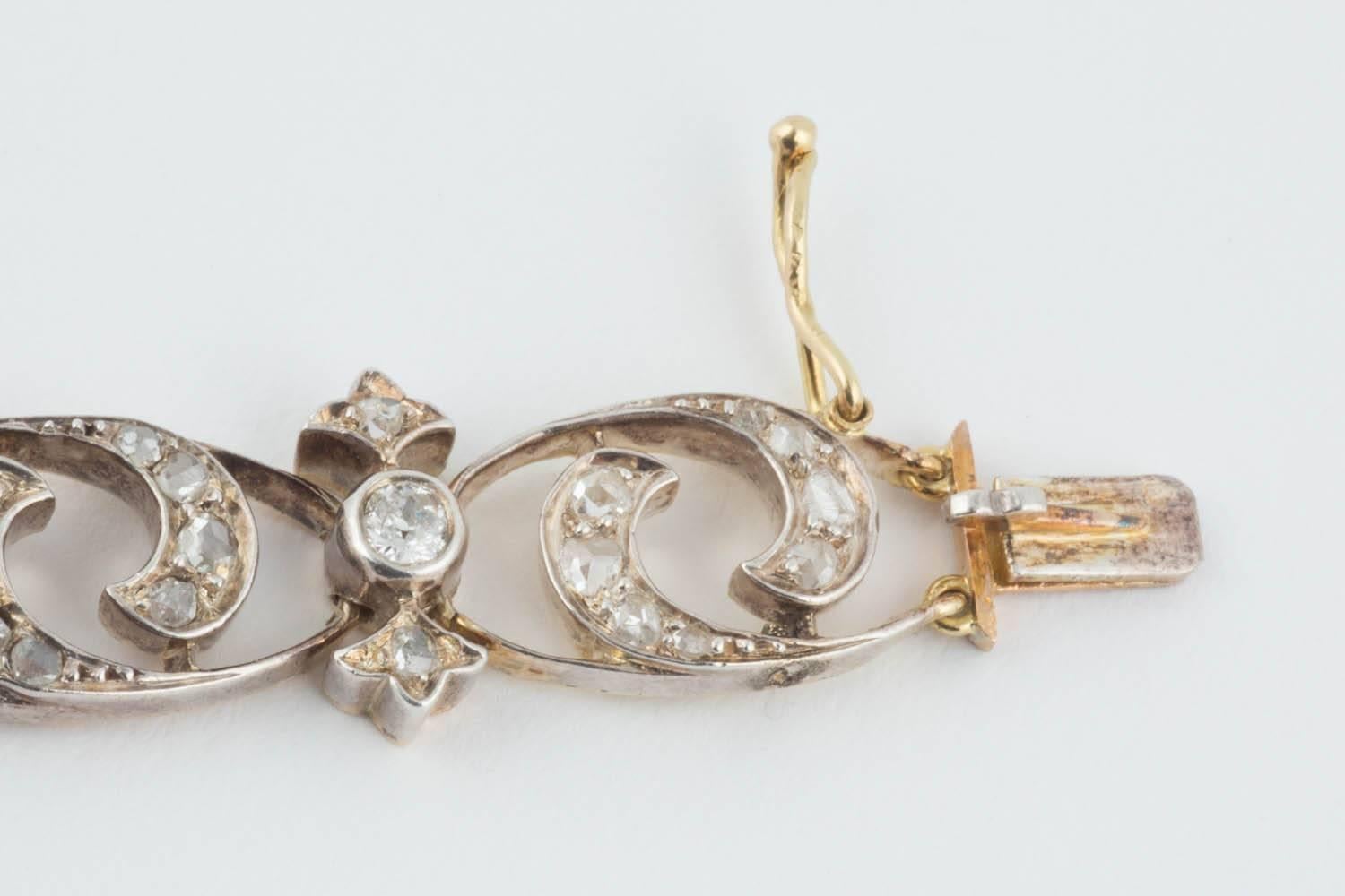 Old European Cut French Diamond 18k Gold Bracelet, 19th Century, Paris
