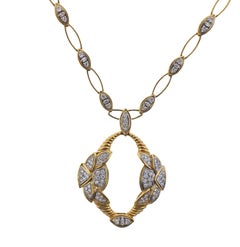 French Diamond Gold Pendant Link Necklace