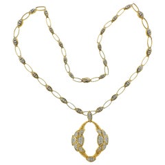 Vintage French Diamond Gold Pendant Link Necklace