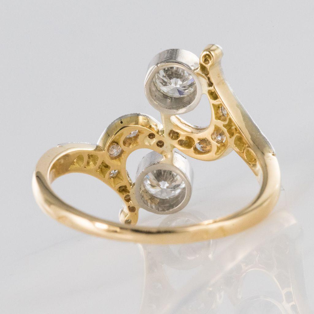 French Art Nouveau Spirit Diamond 18 Karat Yellow Gold Platinum Ring For Sale 2
