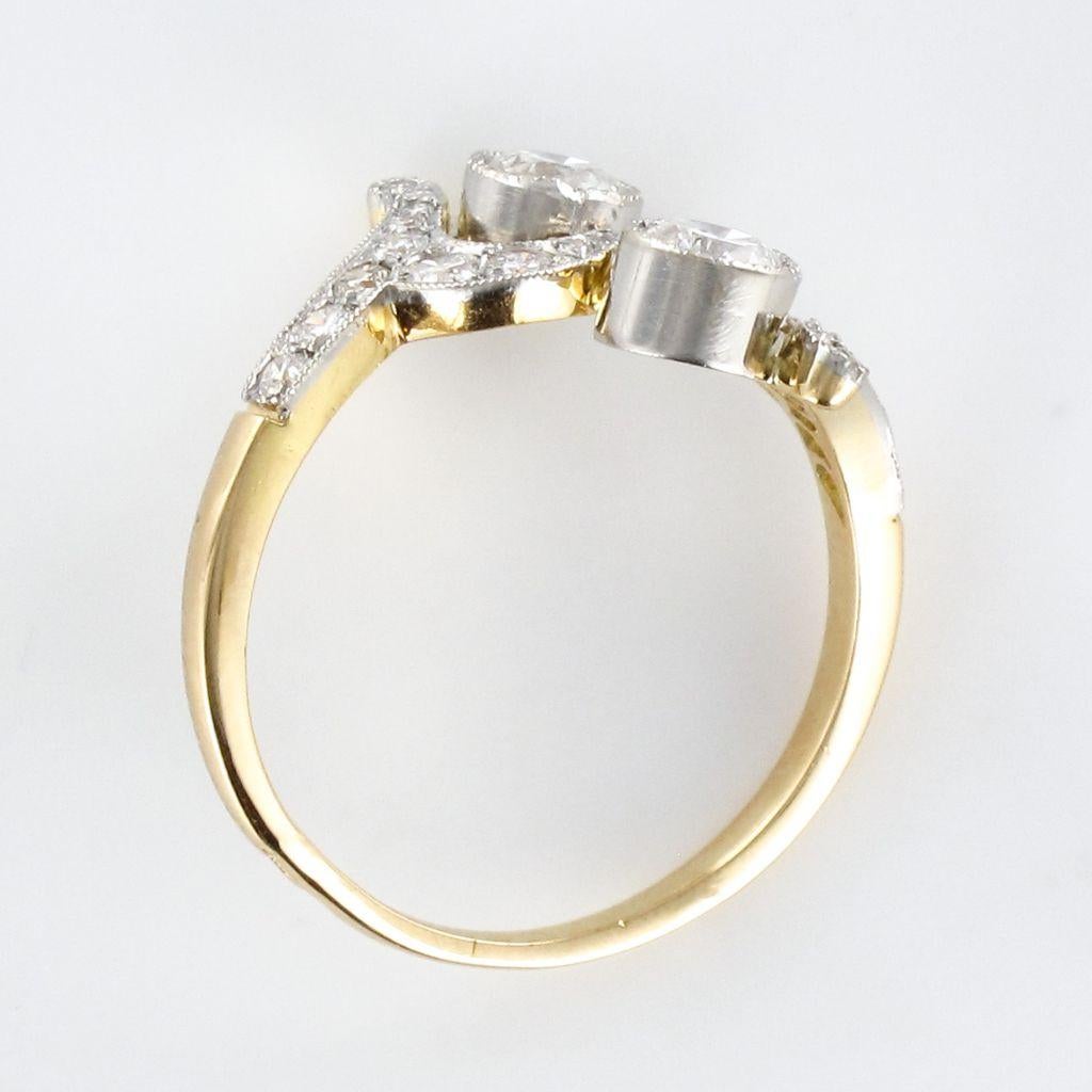 French Art Nouveau Spirit Diamond 18 Karat Yellow Gold Platinum Ring For Sale 5