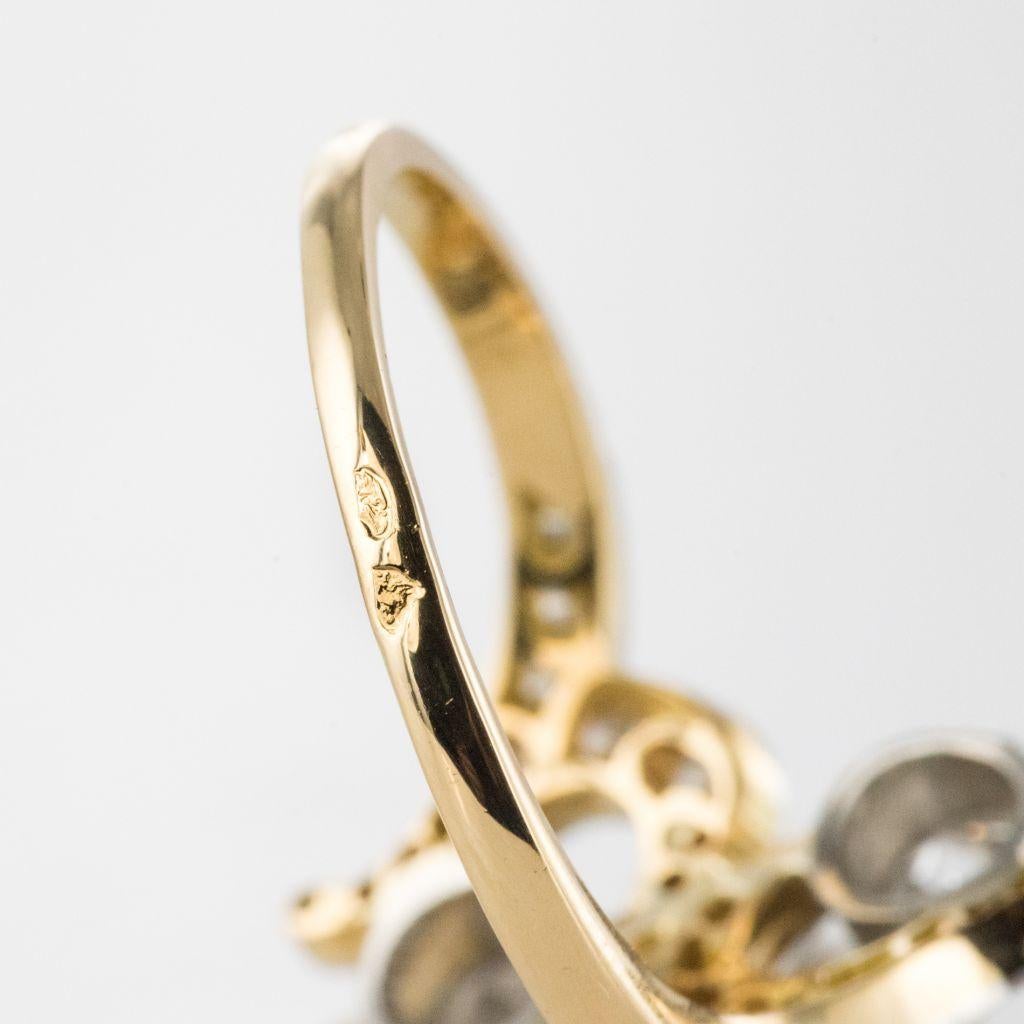 French Art Nouveau Spirit Diamond 18 Karat Yellow Gold Platinum Ring For Sale 6