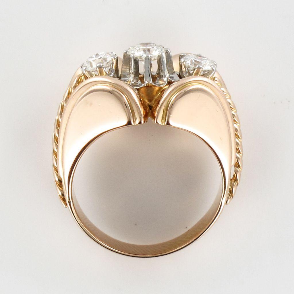 French Diamond Gold Tank Ring 9