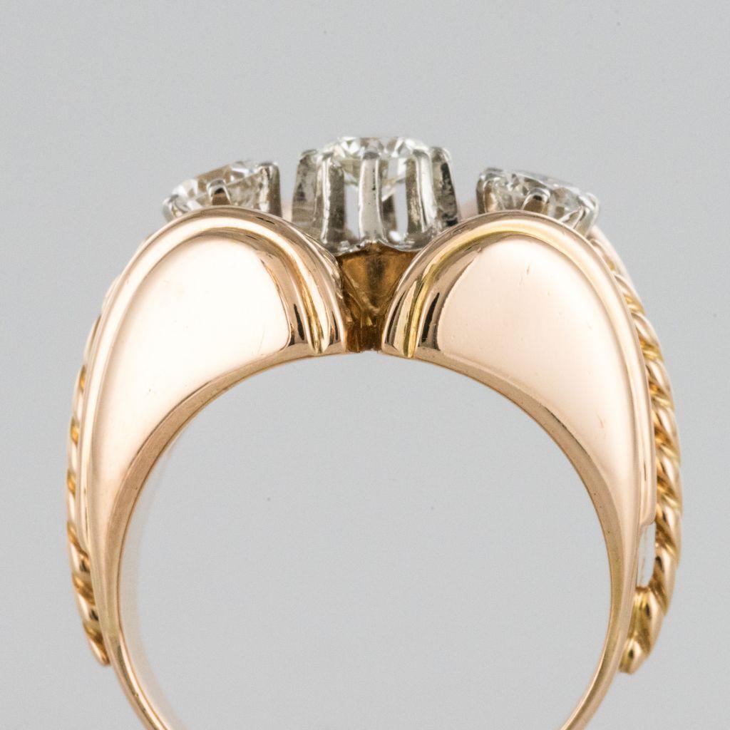 French Diamond Gold Tank Ring In Excellent Condition In Poitiers, FR