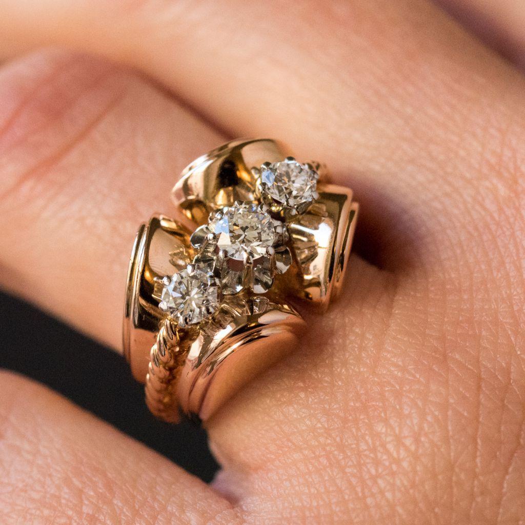 Women's French Diamond Gold Tank Ring