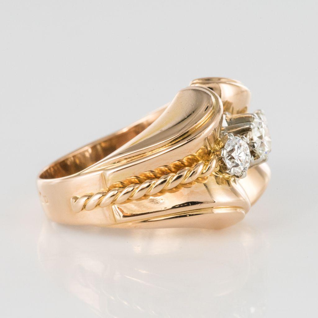 French Diamond Gold Tank Ring 3