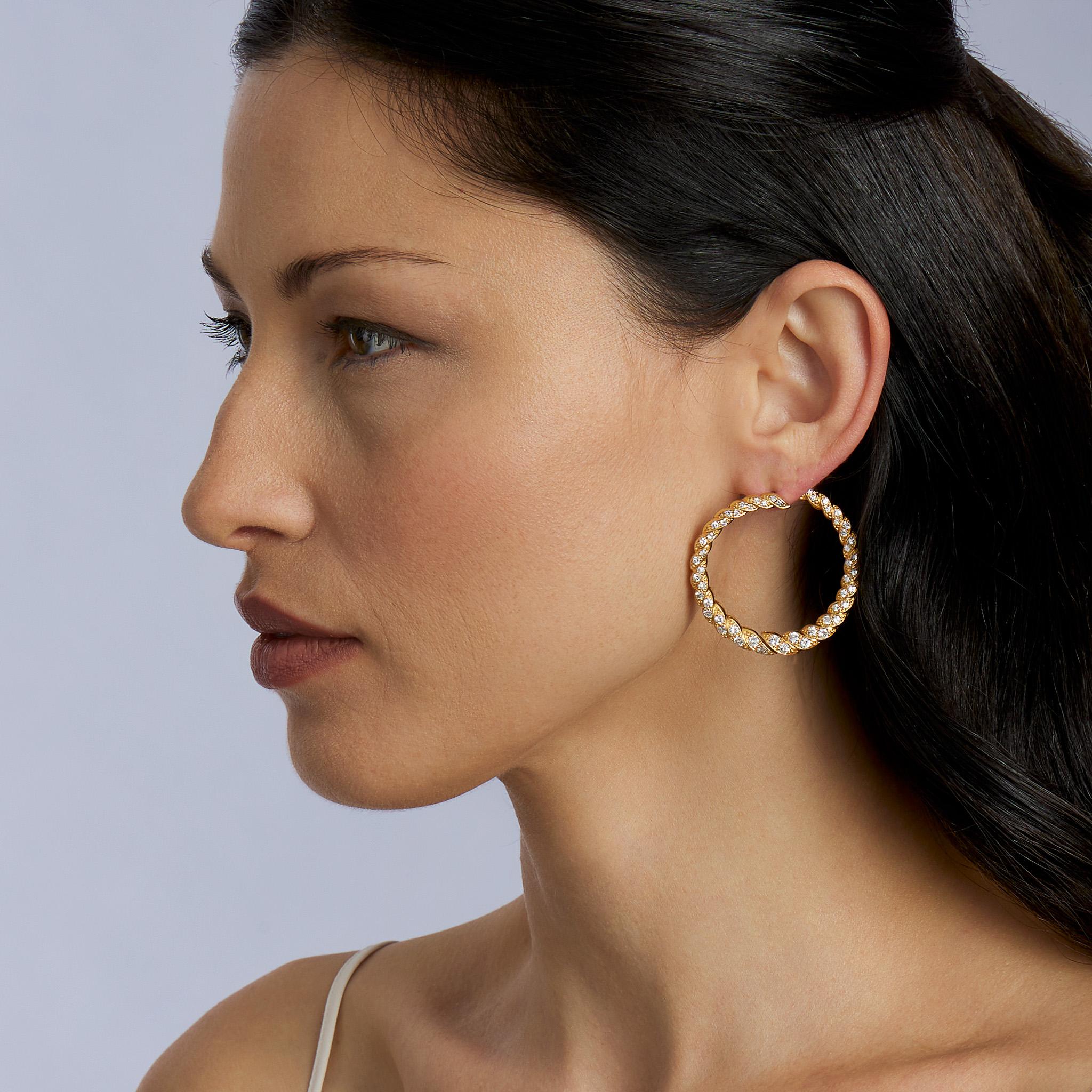 French Diamond Hoop Earrings For Sale 1