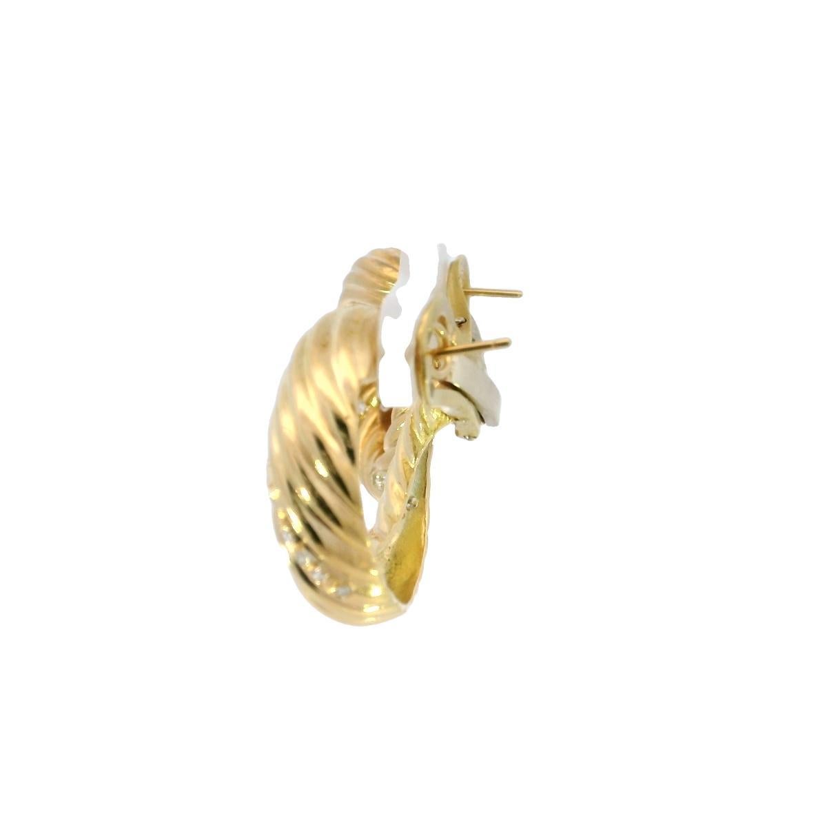 Créoles en or jaune 18K avec diamants français Vintage Clip-Ons Pour femmes en vente