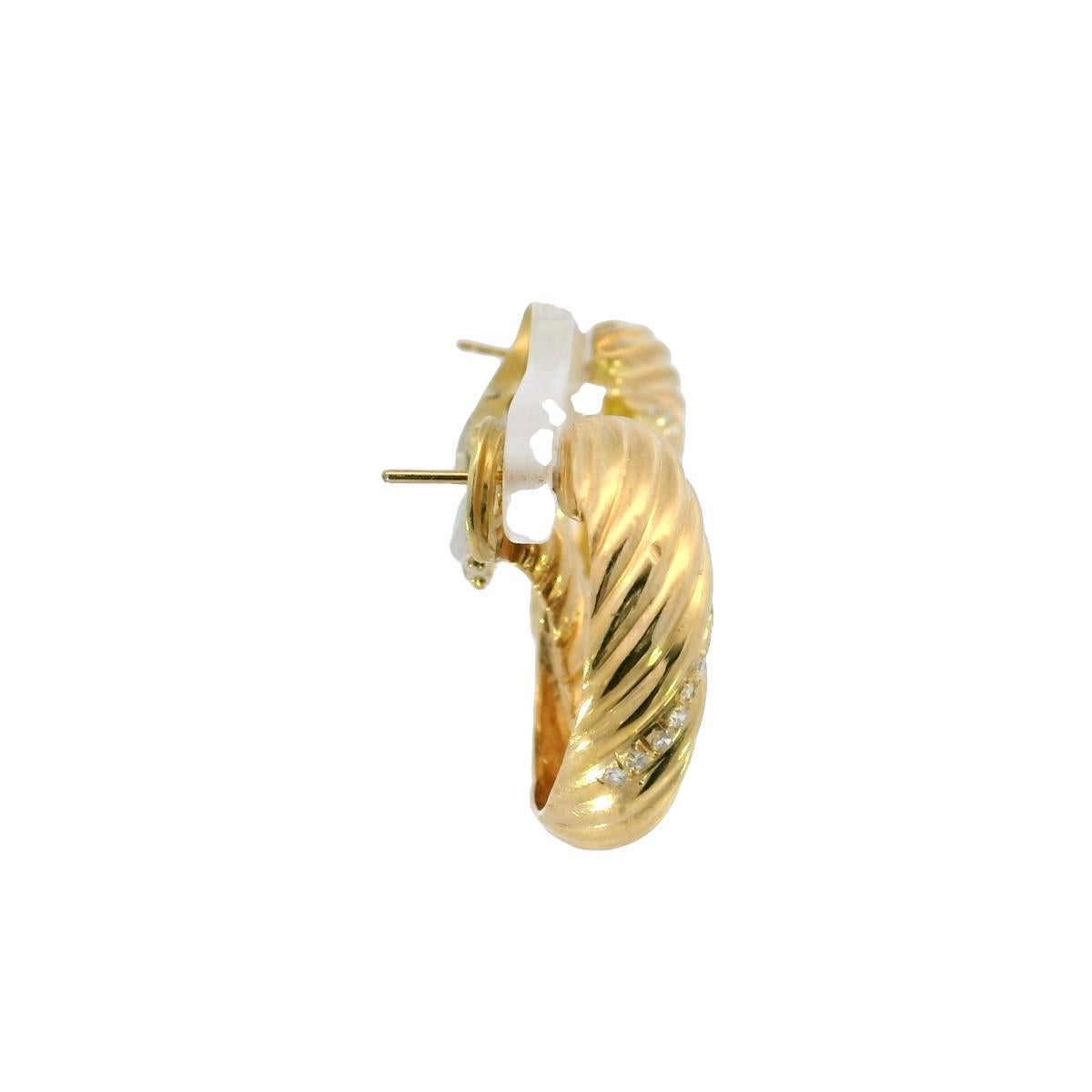 Créoles en or jaune 18K avec diamants français Vintage Clip-Ons en vente 1