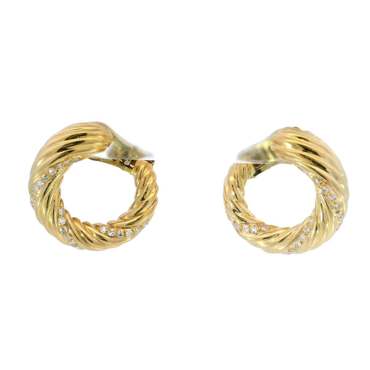 Créoles en or jaune 18K avec diamants français Vintage Clip-Ons en vente 3