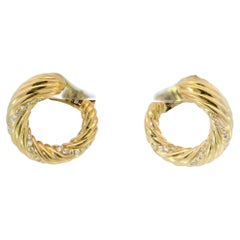 Créoles en or jaune 18K avec diamants français Vintage Clip-Ons