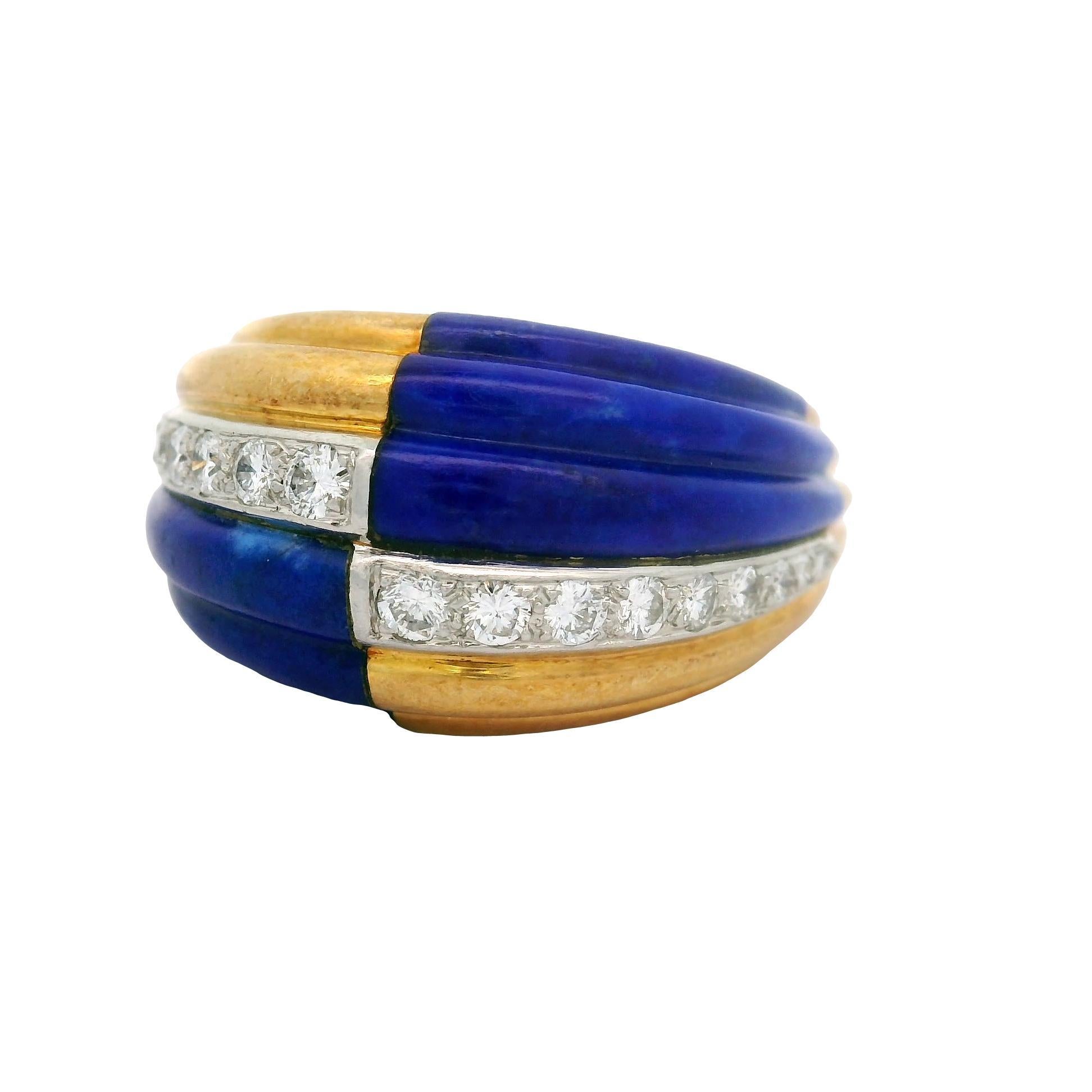 Contemporain Bague à damier en or jaune 18K, diamant Lapis français en vente
