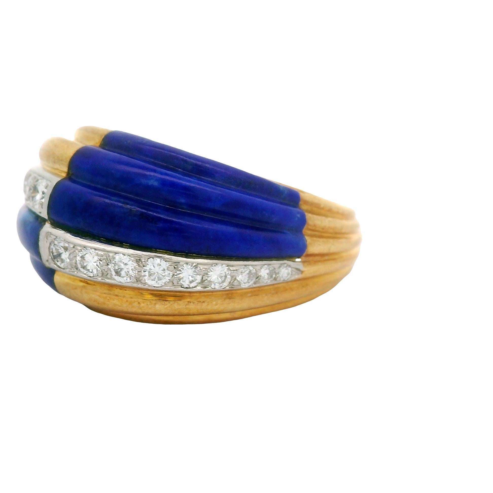 Bague à damier en or jaune 18K, diamant Lapis français Excellent état - En vente à Beverly Hills, CA