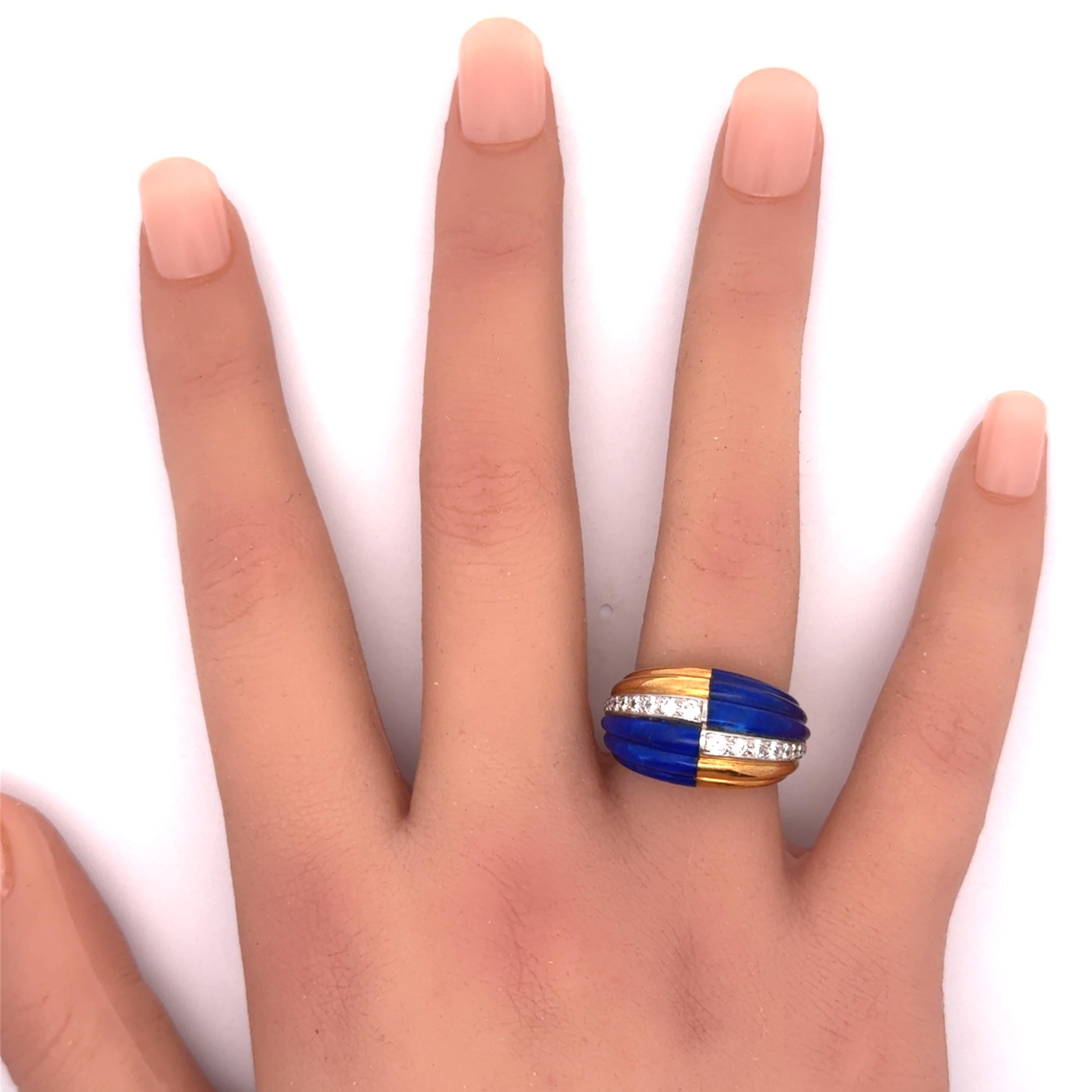 Bague à damier en or jaune 18K, diamant Lapis français Pour femmes en vente