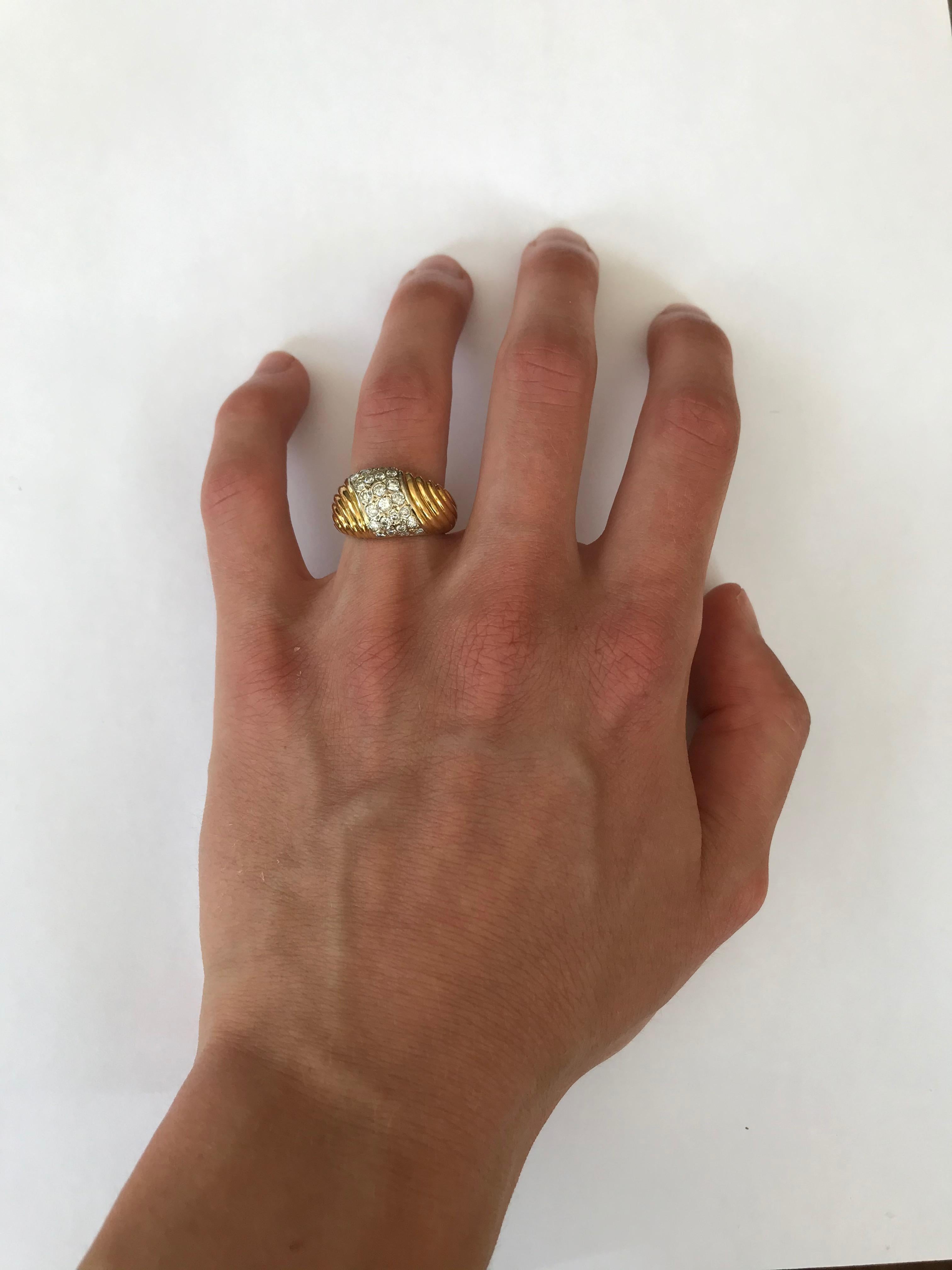 French Diamond Pave 18k Gold Dome Ring, Paris For Sale 3