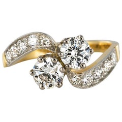 French Diamond Platinum Gold Toi et Moi Engagement Ring