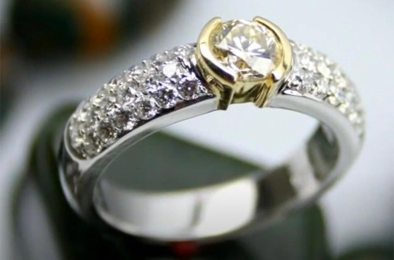 Brilliant Cut French Diamond Ring 18KT gold Pave Diamond Engagement Ring Rare Find For Sale