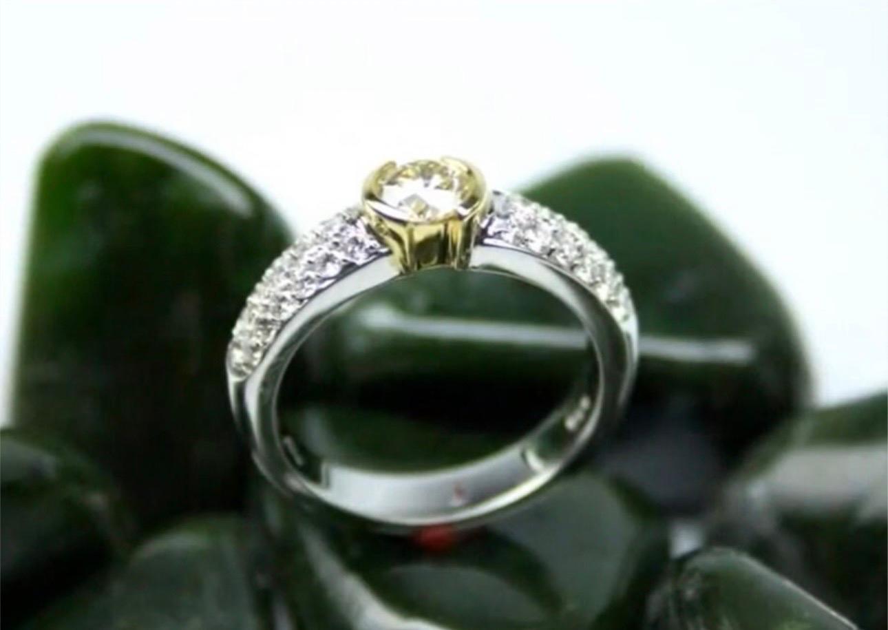 French Diamond Ring 18KT gold Pave Diamond Engagement Ring Rare Find In New Condition For Sale In Boca Raton, FL