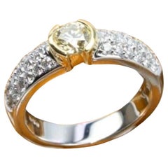 French Diamond Ring 18KT gold Pave Diamond Engagement Ring Rare Find