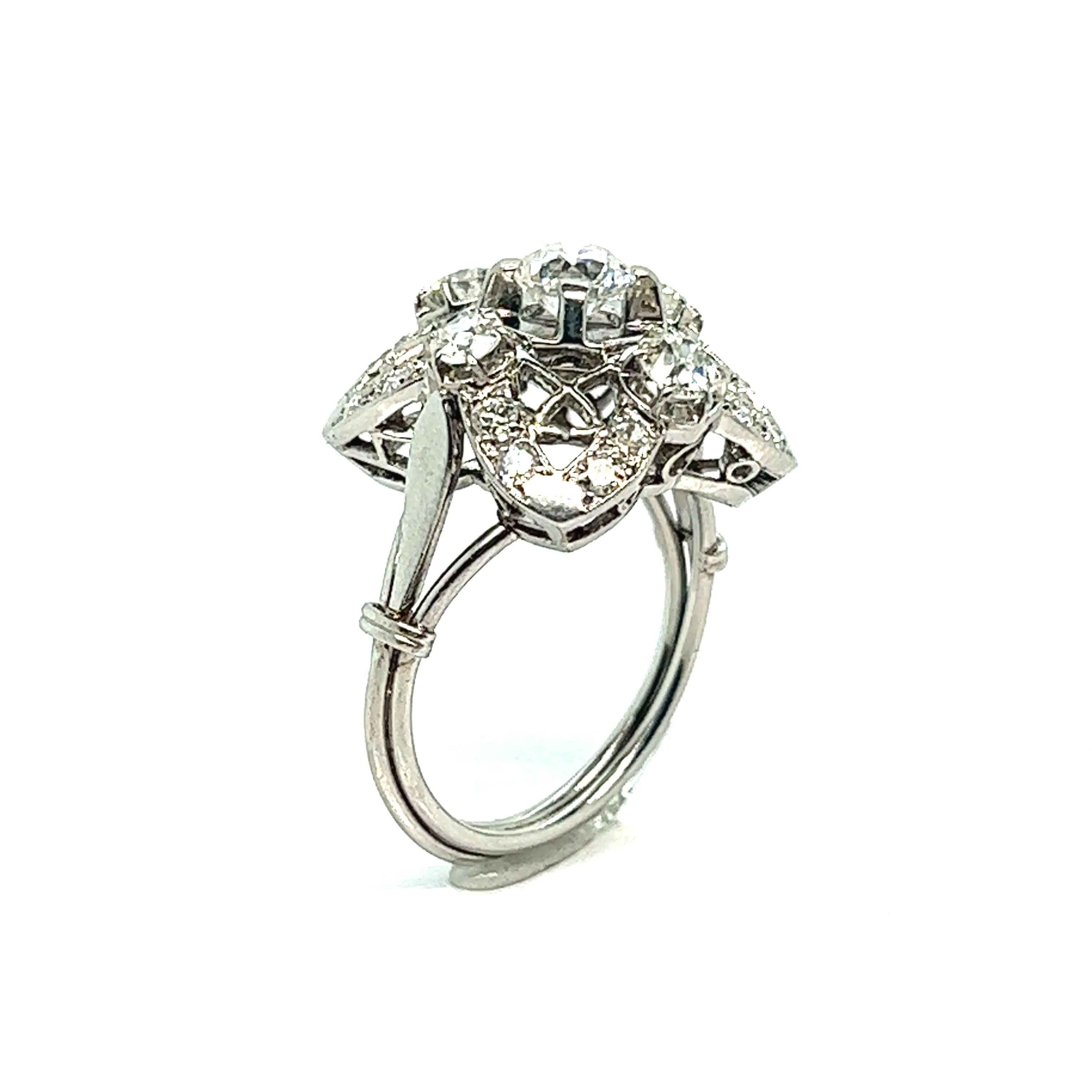 Women's Art Deco French Diamond Ring Platinum For Sale