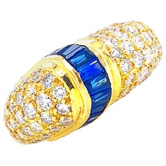 French Diamond Sapphire 18 Karat Yellow Gold Ring Signed Alderbert