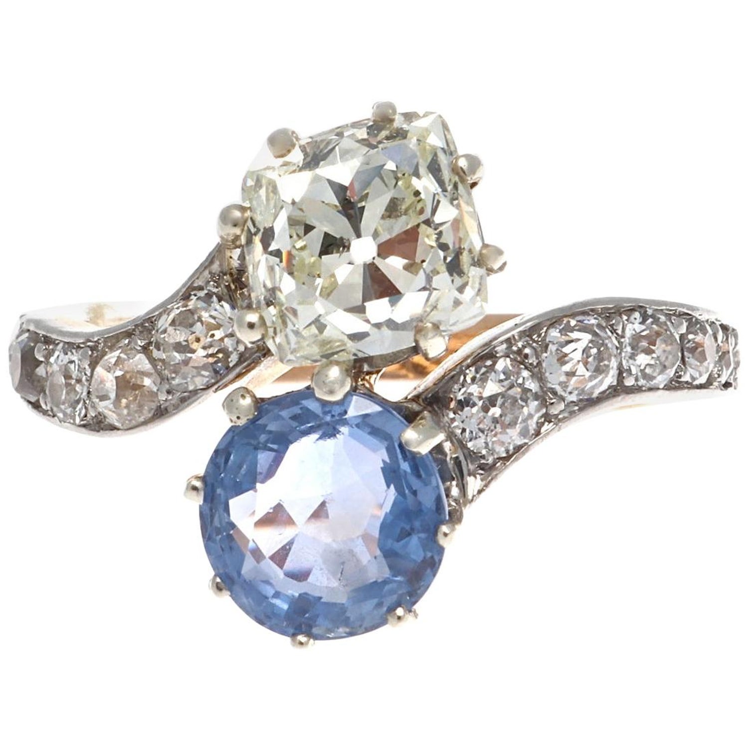 French Diamond Sapphire Gold Moi Et Toi Ring At 1stdibs