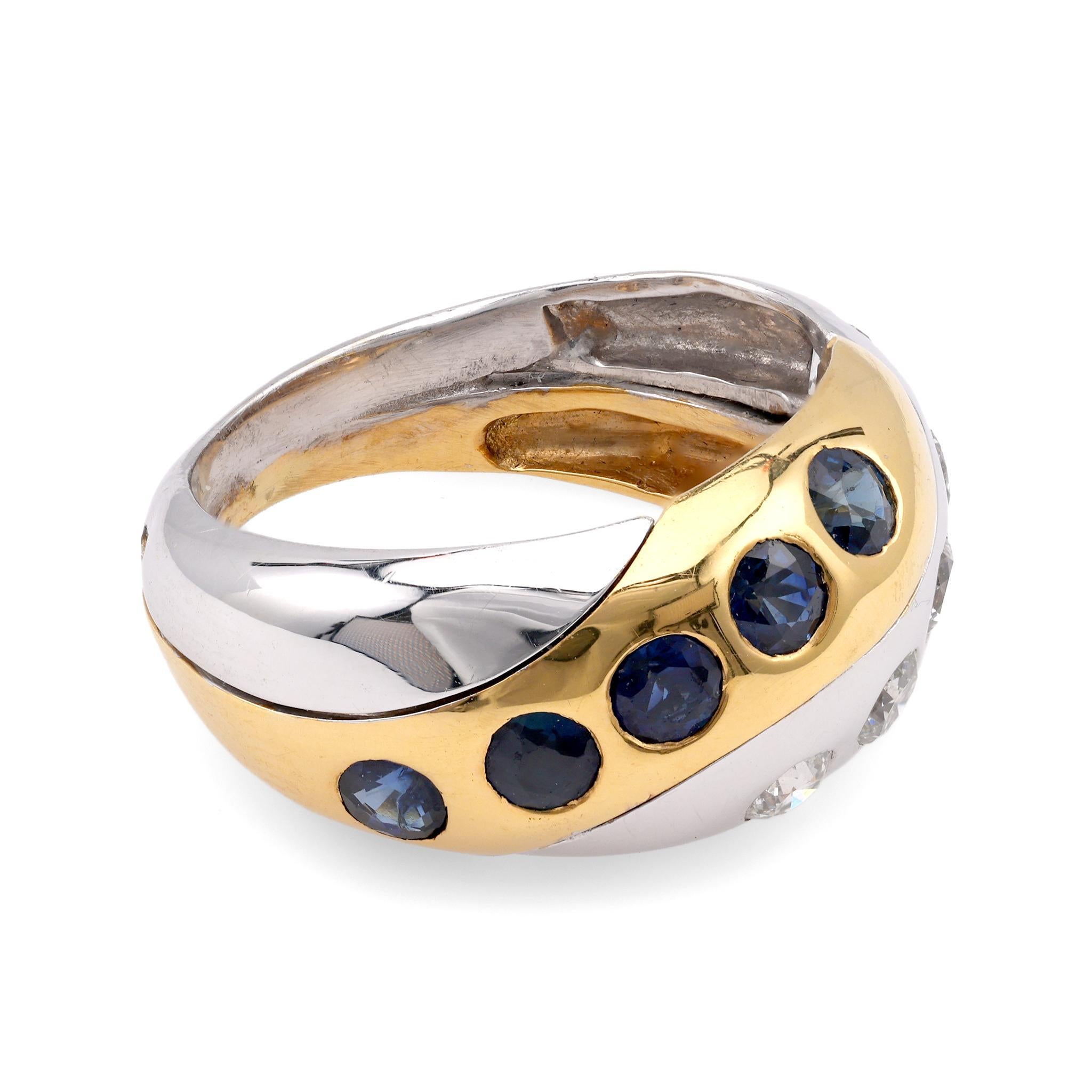 French Diamond Sapphire Zweifarbiges Goldband (Brillantschliff)