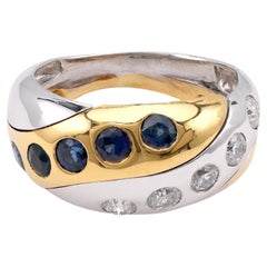 French Diamond Sapphire Two-Tone Gold Band