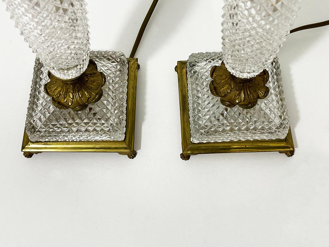Lampes de table françaises en forme de diamant en cristal taillé, 1970 en vente 1