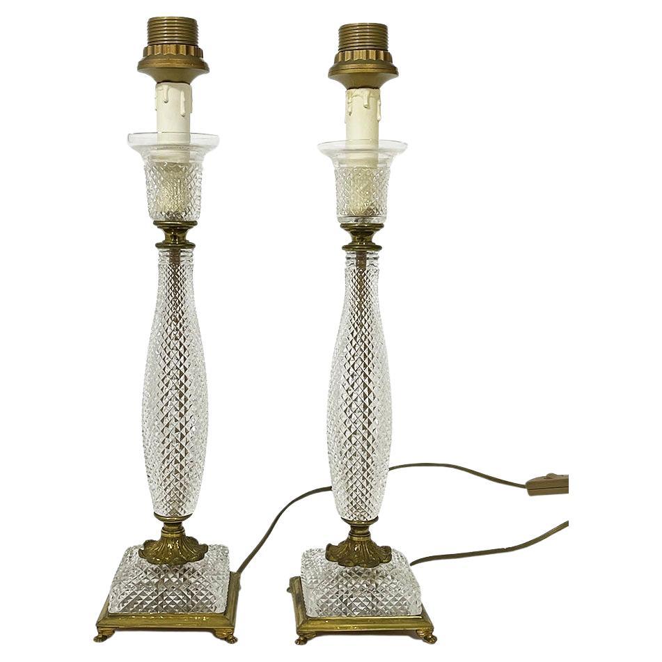 French diamond shaped crystal cut table lamps, 1970s