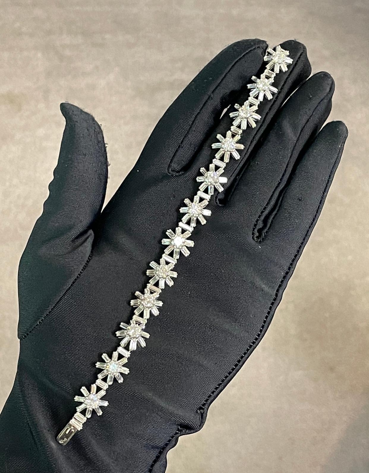 Mixed Cut French Diamond Snowflake Bracelet  For Sale