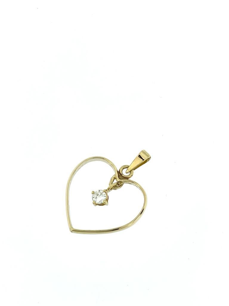 Modern French Diamond Solitaire Heart Pendant Yellow Gold For Sale