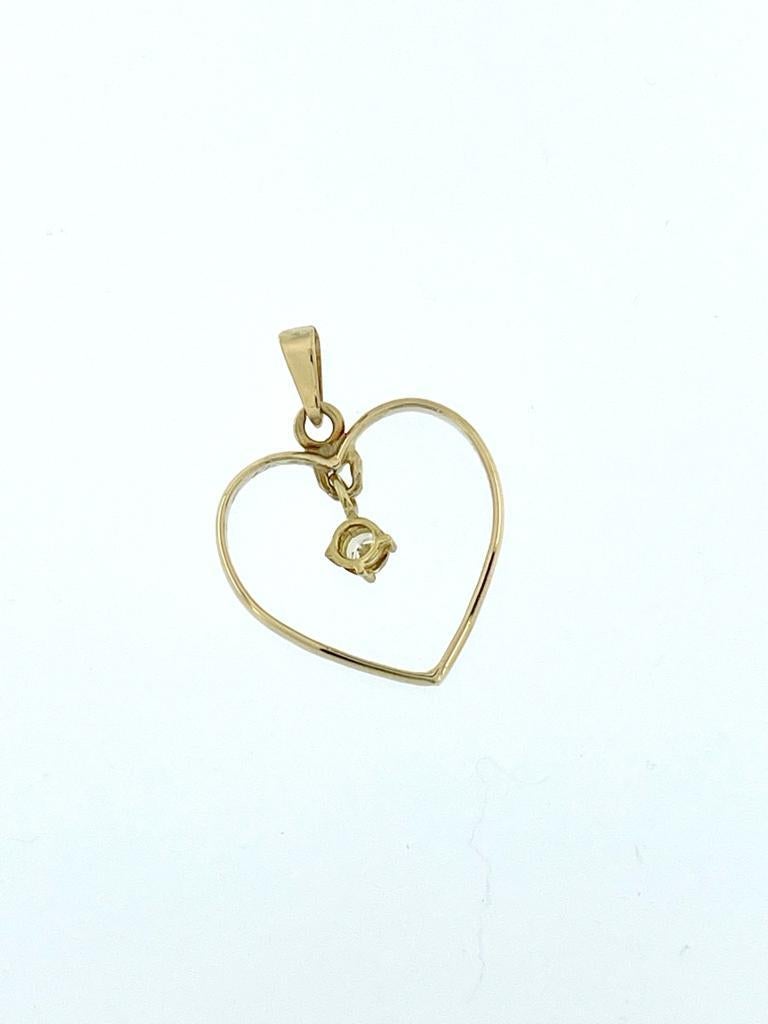 Brilliant Cut French Diamond Solitaire Heart Pendant Yellow Gold For Sale
