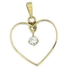 Vintage French Diamond Solitaire Heart Pendant Yellow Gold