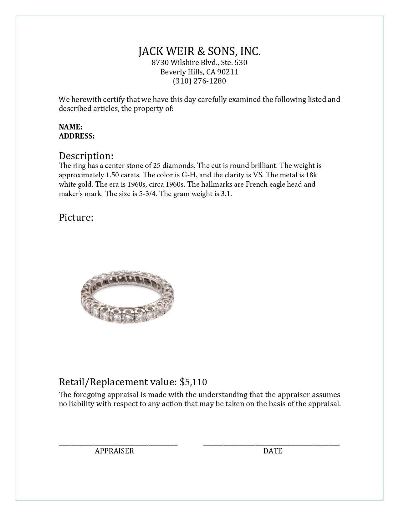 Anello eternità in oro bianco con diamante francese In condizioni ottime in vendita a Beverly Hills, CA