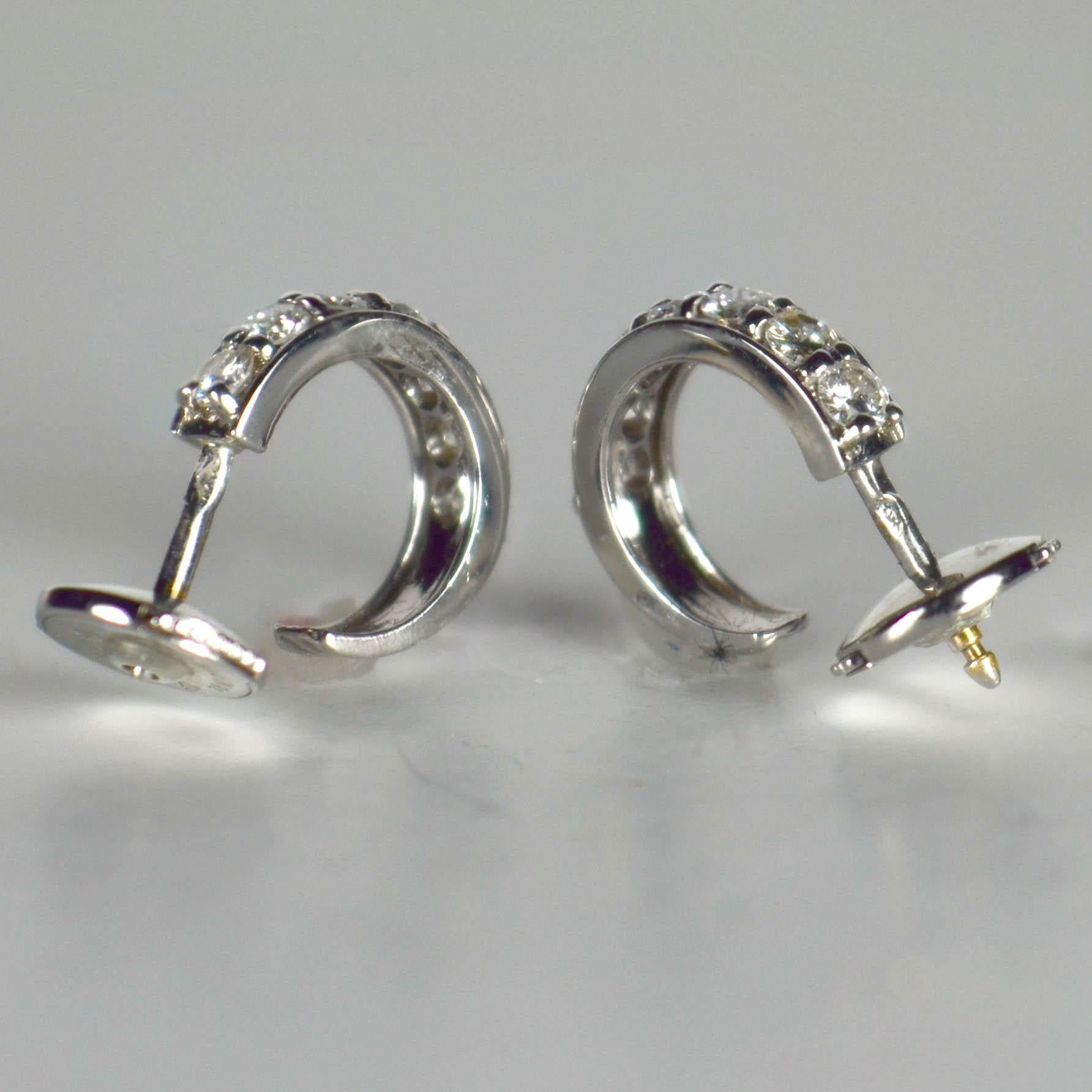 Women's French Diamond White Gold Huggie Hoop Earrings