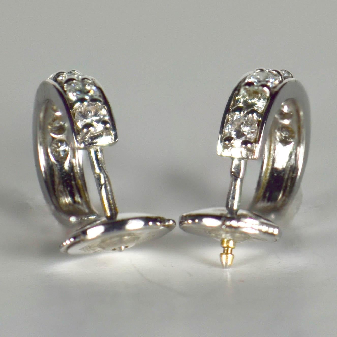 French Diamond White Gold Huggie Hoop Earrings 2