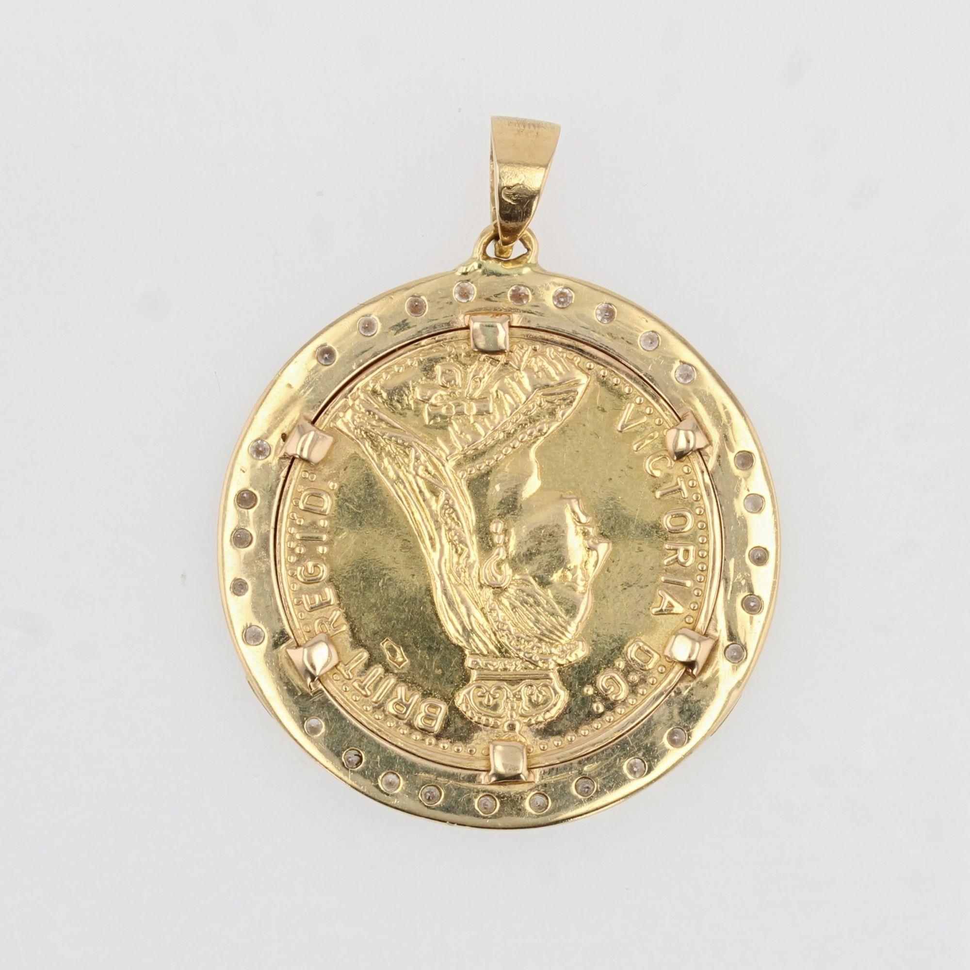 French Diamonds Surround 18 Karat Yellow Gold Barbade Coin Pendant 4
