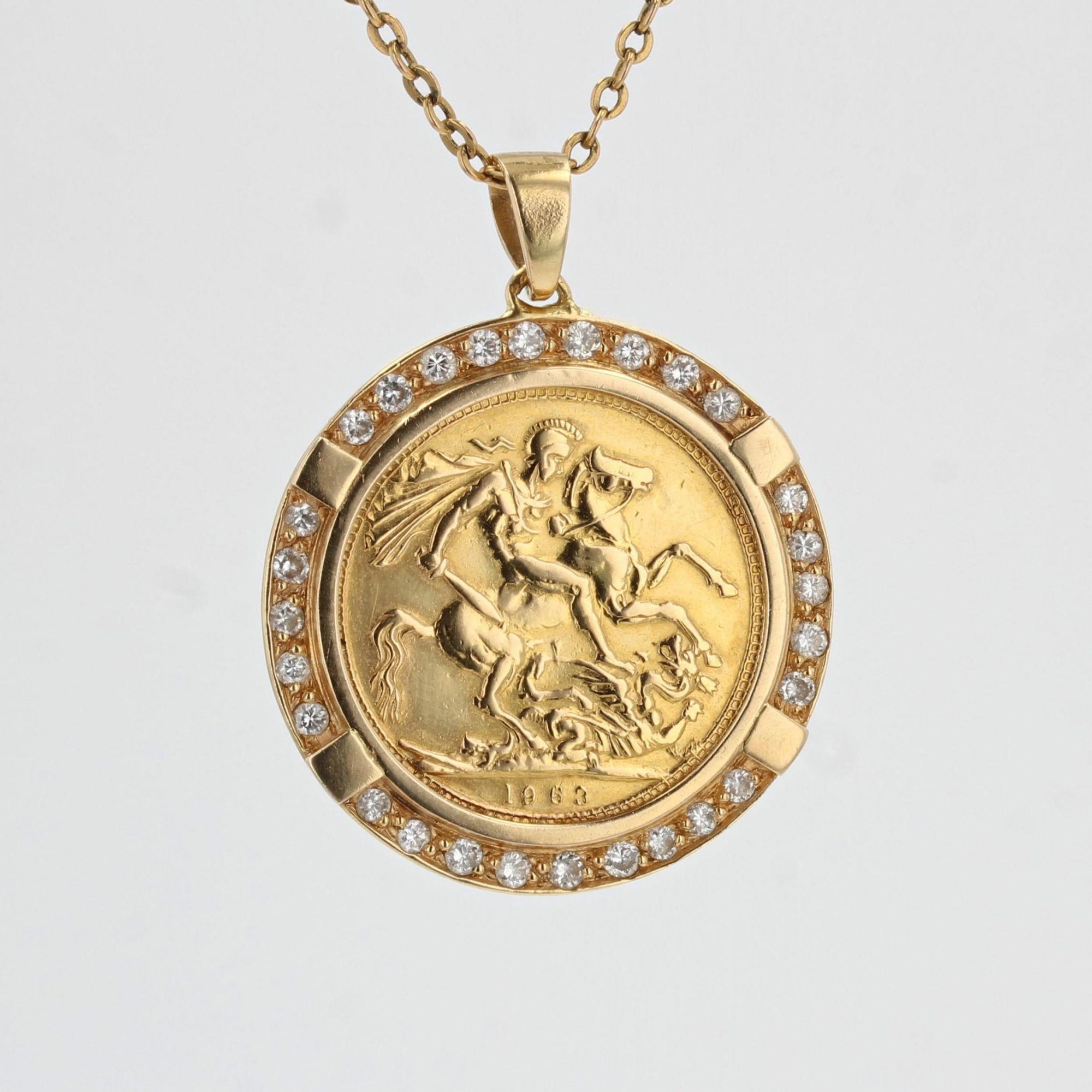 Französische Barbade Coin-Anhänger, Diamanten umgeben 18 Karat Gelbgold (Moderne)