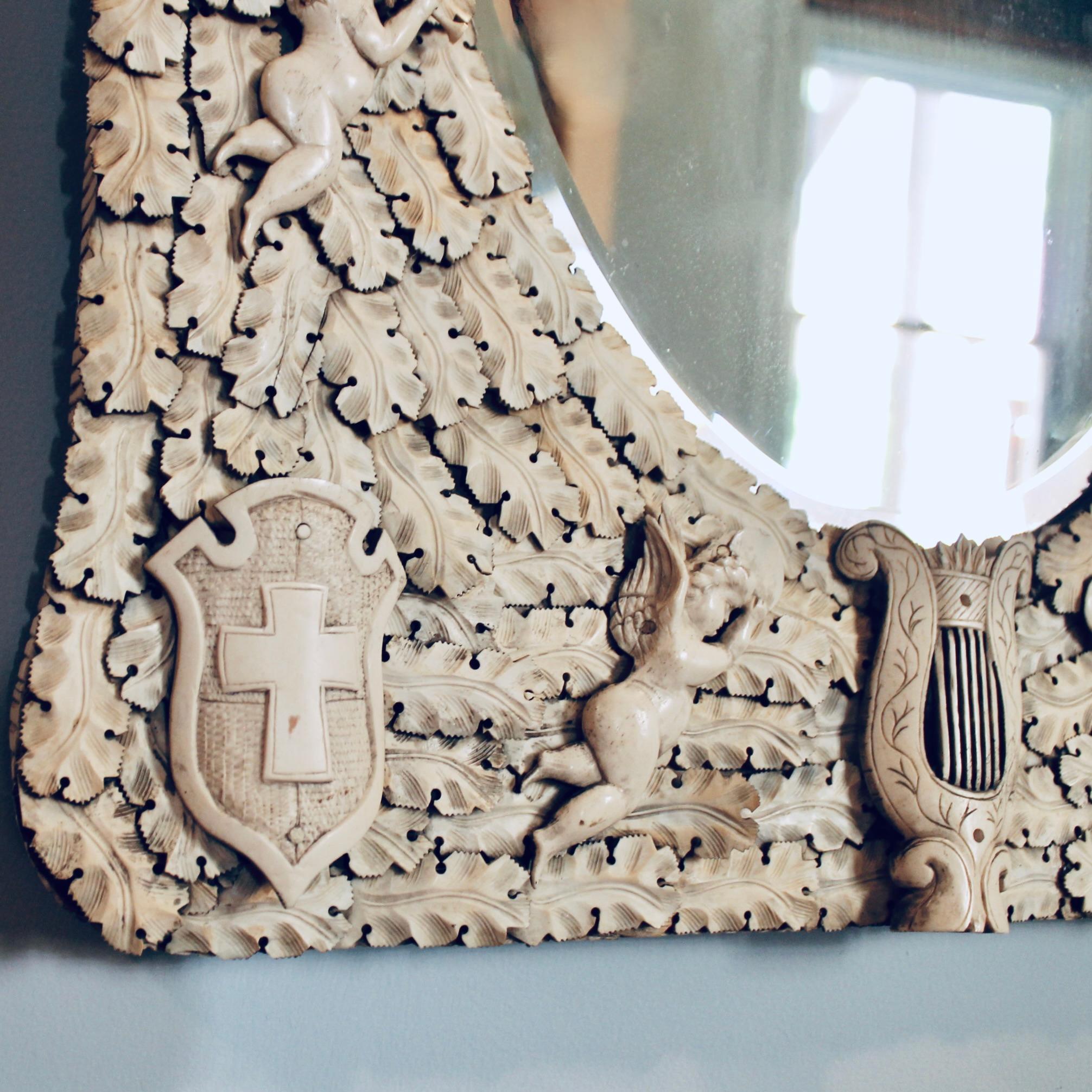 French Dieppe Carved Cartouche Mirror, Mid 19th Century 7