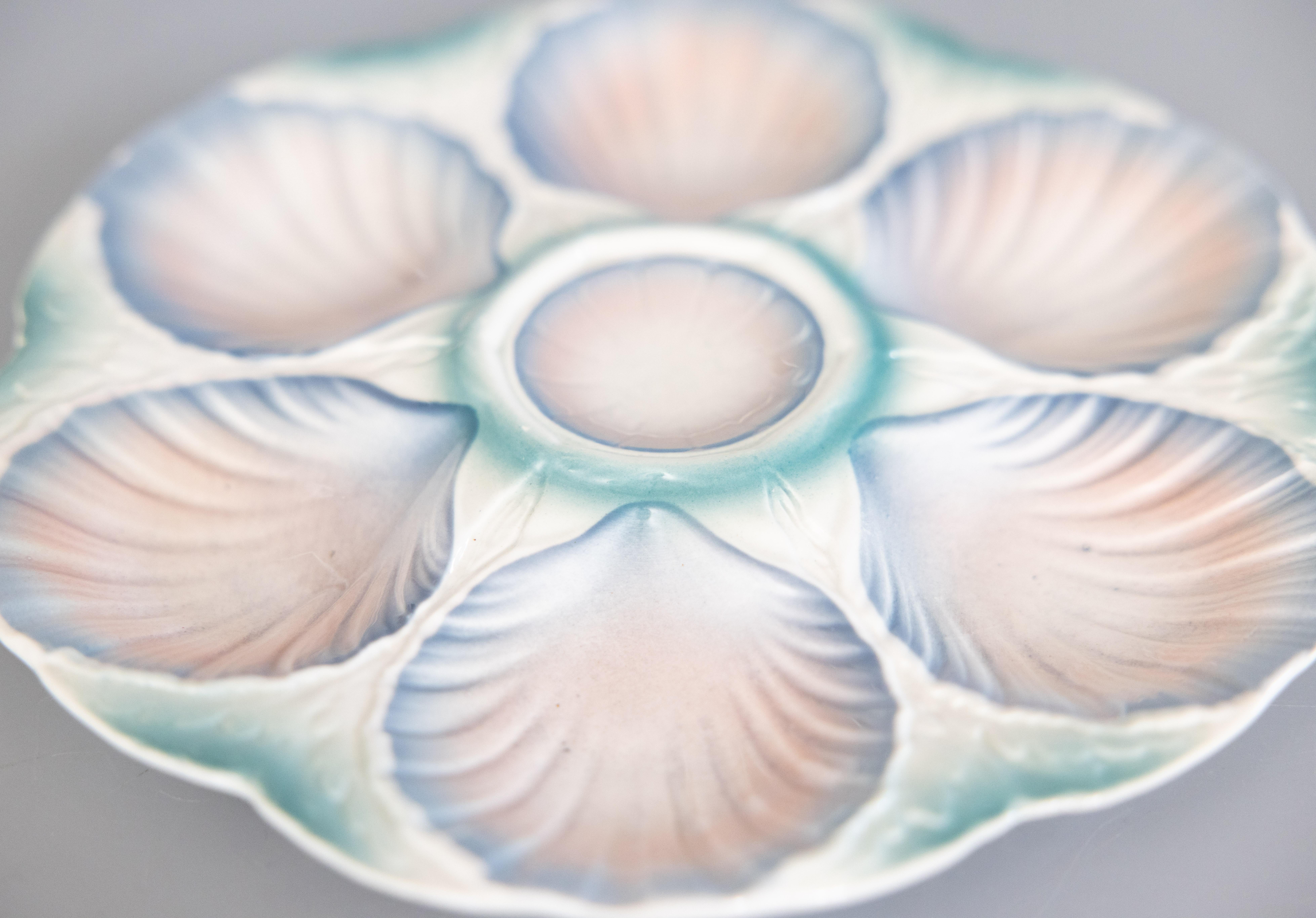 Francese Piatto da ostrica in maiolica francese di Digoin & Sarreguemines, CIRCA 1930