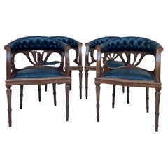 Fauteuils de salle à manger en cuir et noyer, 1950, ensemble de 4