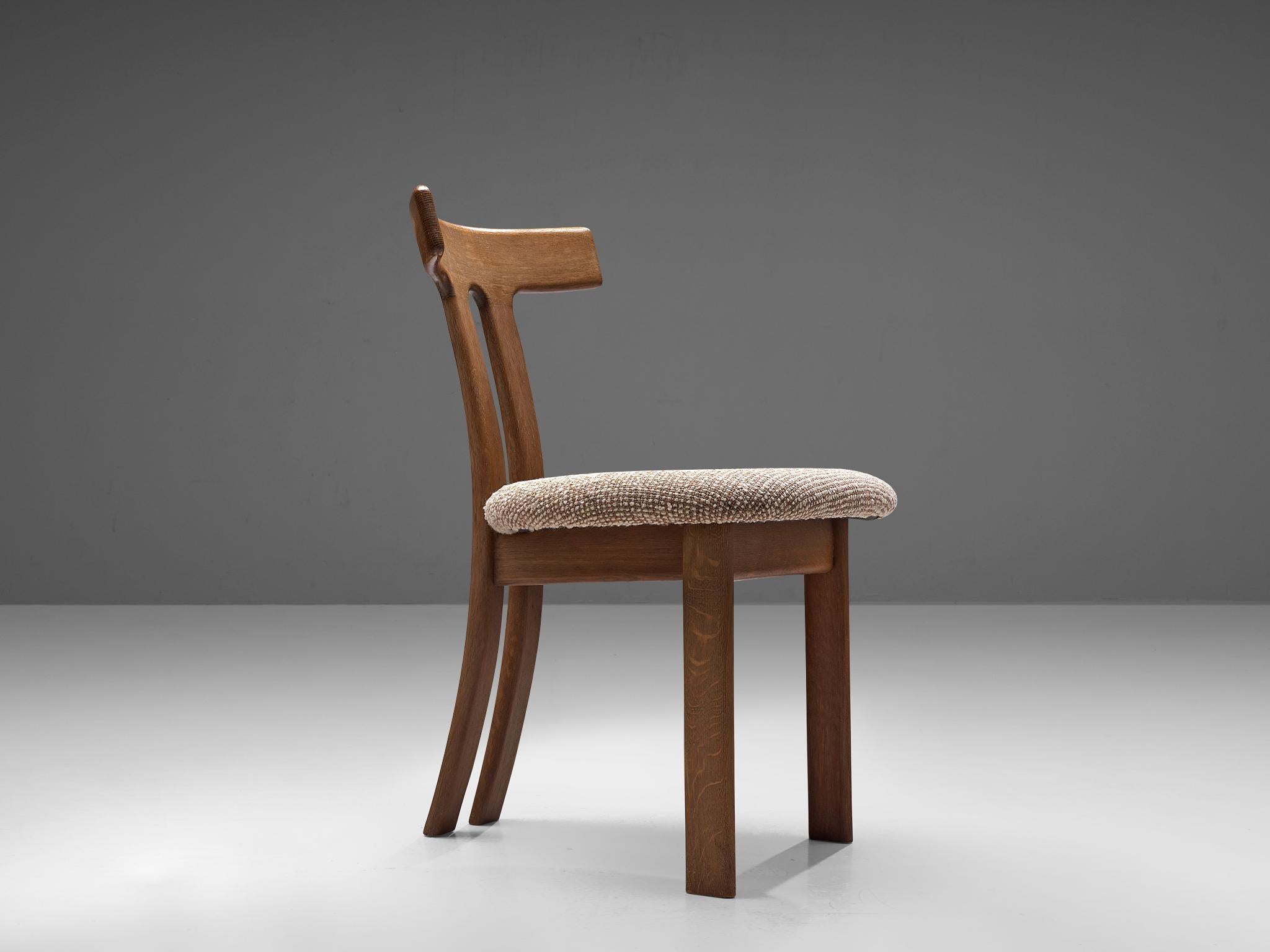 Italian French Dining Chair in Oak and Brown White Upholstery