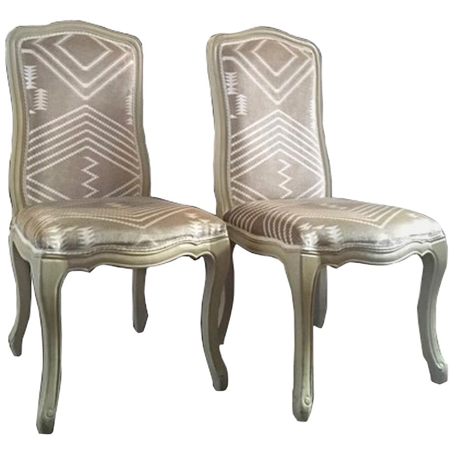 French Provincial Pair Dining Chairs  For Sale